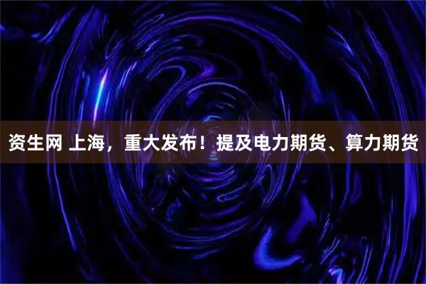 资生网 上海，重大发布！提及电力期货、算力期货